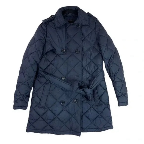 NEW Sam Edelman DB Quilted Trench Deep Navy Coat Jacket Women's Medium Orig $150 - Picture 1 of 10